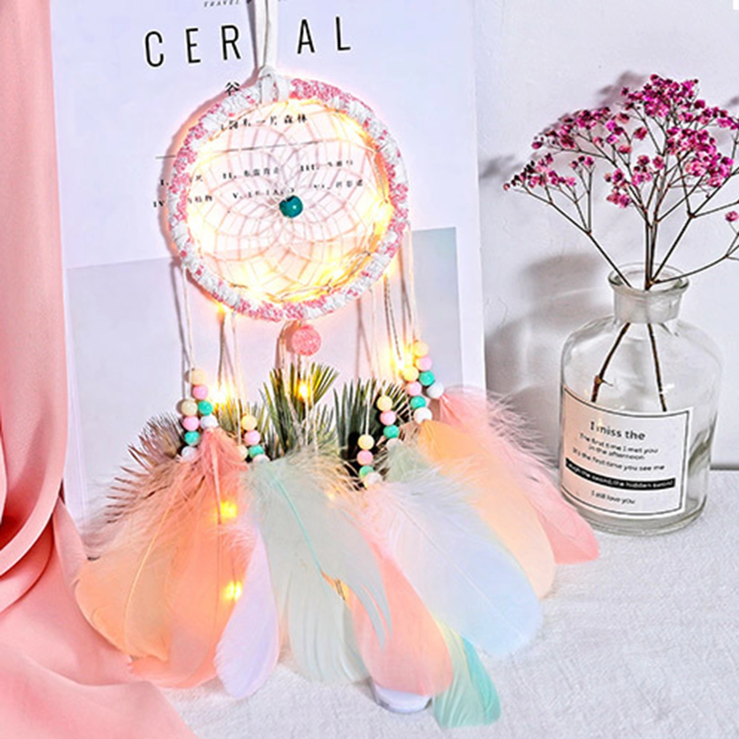 Dreamcatcher Grid Design LED Light Wall Pendant Hanging Dreamcatcher for Bedroom