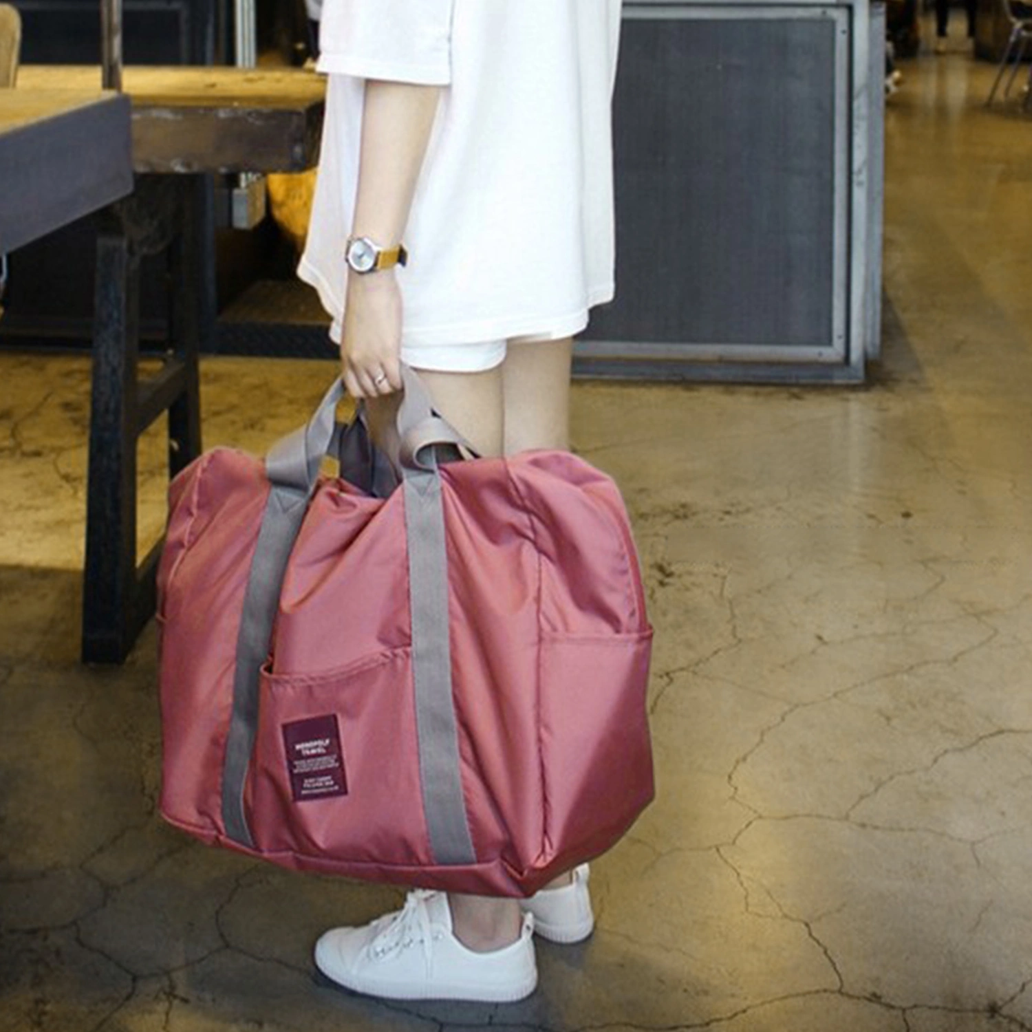 Travel Duffel Bag Foldable Washable Polyester Female Storage Overnight Bag for Home