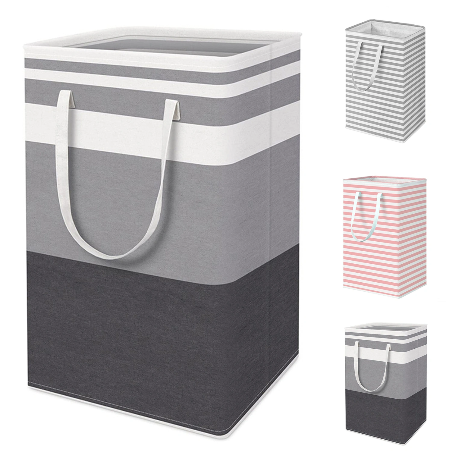 75000ml Laundry Basket with Double Handle Striped Printing Collapsible Dirty Clothes Hamper Bathroom Gadget for Daily Use