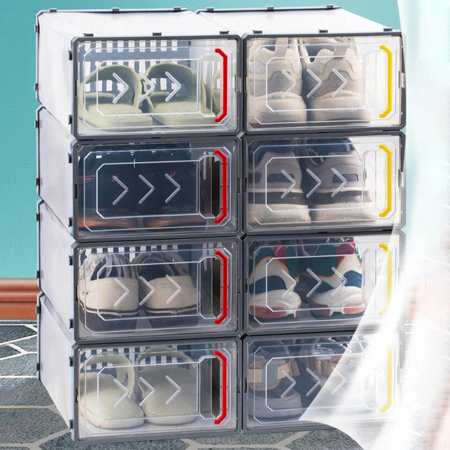 Transparent Plastic Shoes Box Detachable Folding Storage Cabinet Rack Home Decor