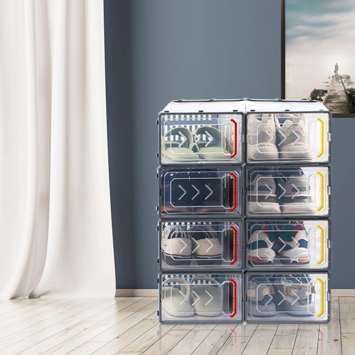 Transparent Plastic Shoes Box Detachable Folding Storage Cabinet Rack Home Decor