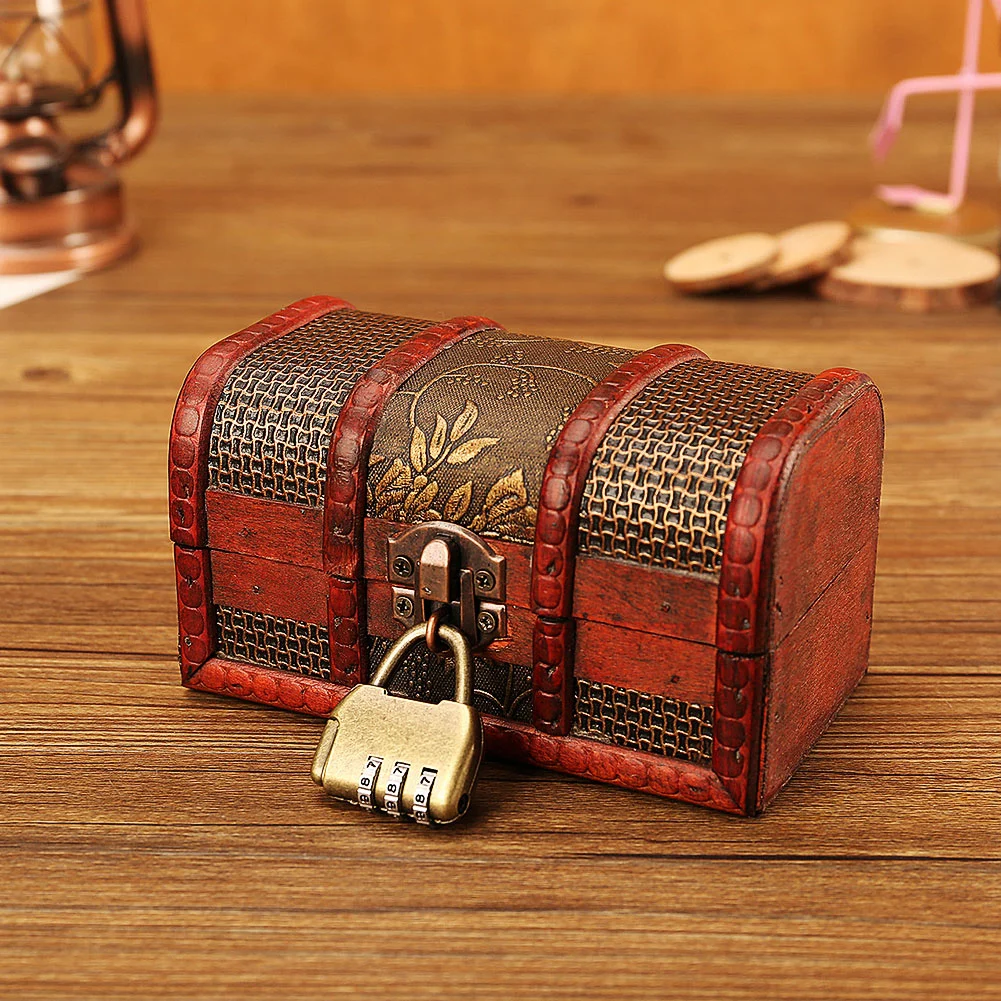 Vintage Wood Lock Storage Box Jewelry Bracelet Pearl Ring Case Chest Organizer