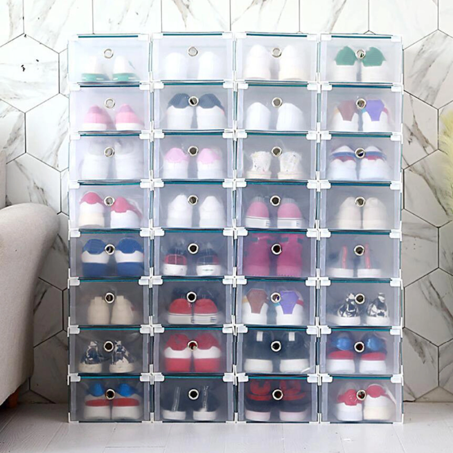 Shoes Organizer Stackable Dust-Proof Plastic Shoes Storage Bin for Home