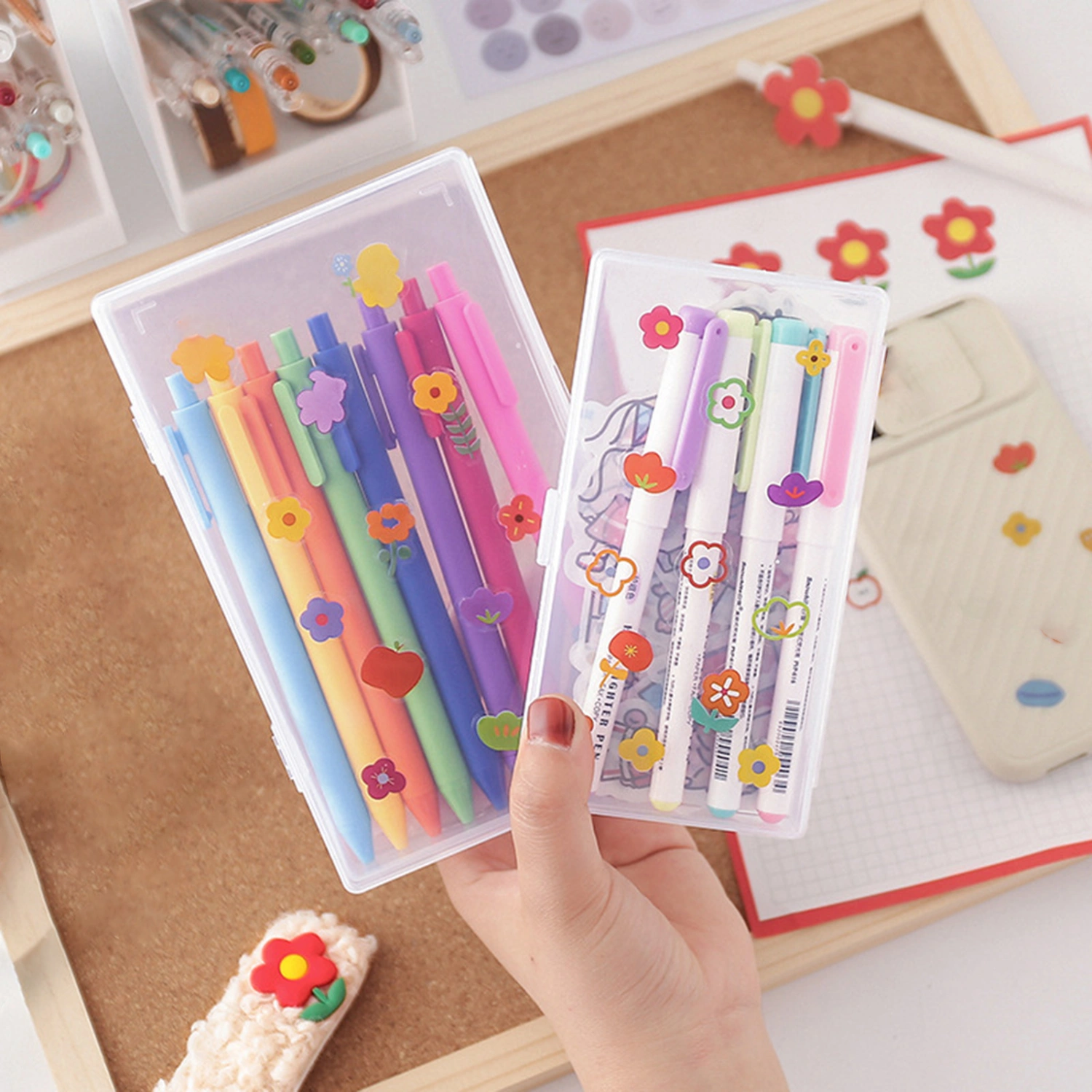 Pencil Box Transparent Multifunctional Plastic Art Satchel Storage Case School Supplies