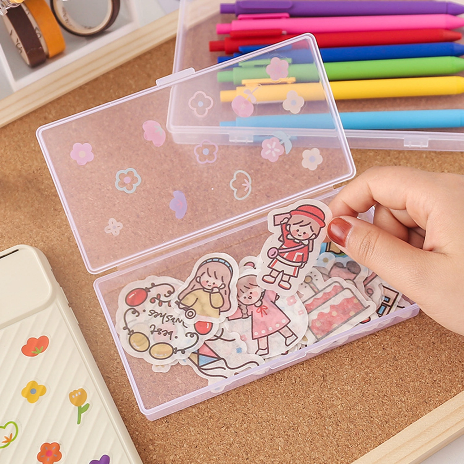 Pencil Box Transparent Multifunctional Plastic Art Satchel Storage Case School Supplies