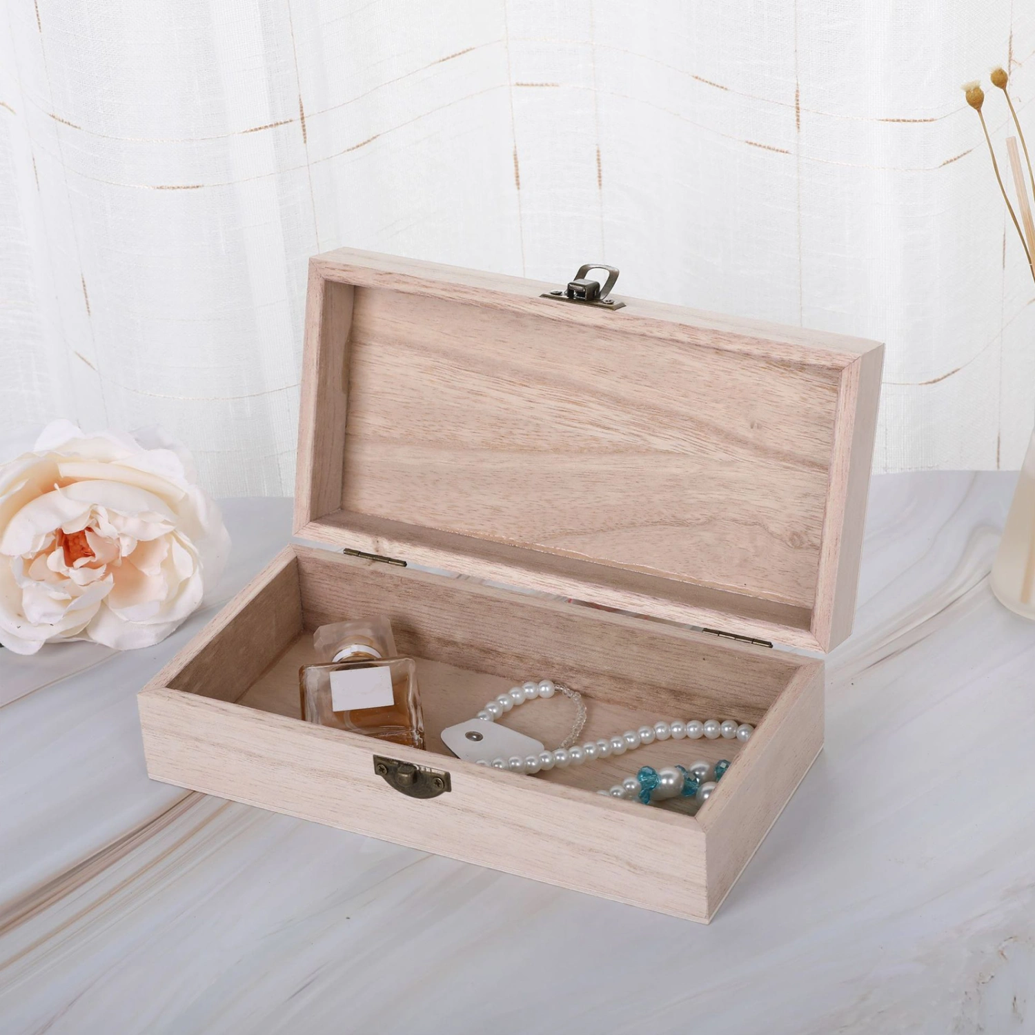 Jewelry Box Decorative Retro Wood Solid Color Trinket Case for Table