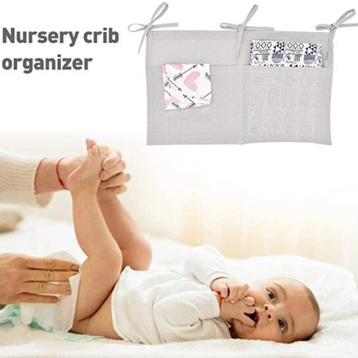 Bedside Storage Wear Resistant Multifunctional Thick Baby Crib Storage Hanging Bag for Bedroom