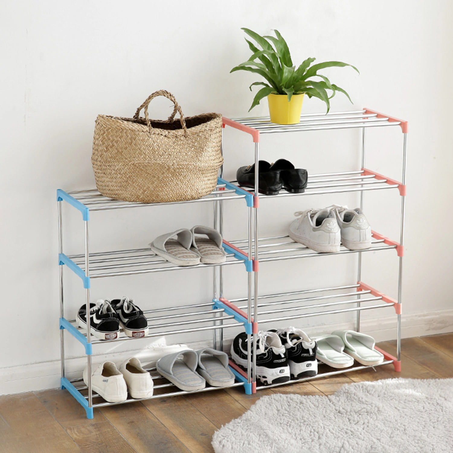 3/4 Layers Shoe Rack Assembled Easy Installation Stainless Steel Household Slipper Storage Shelf for Home