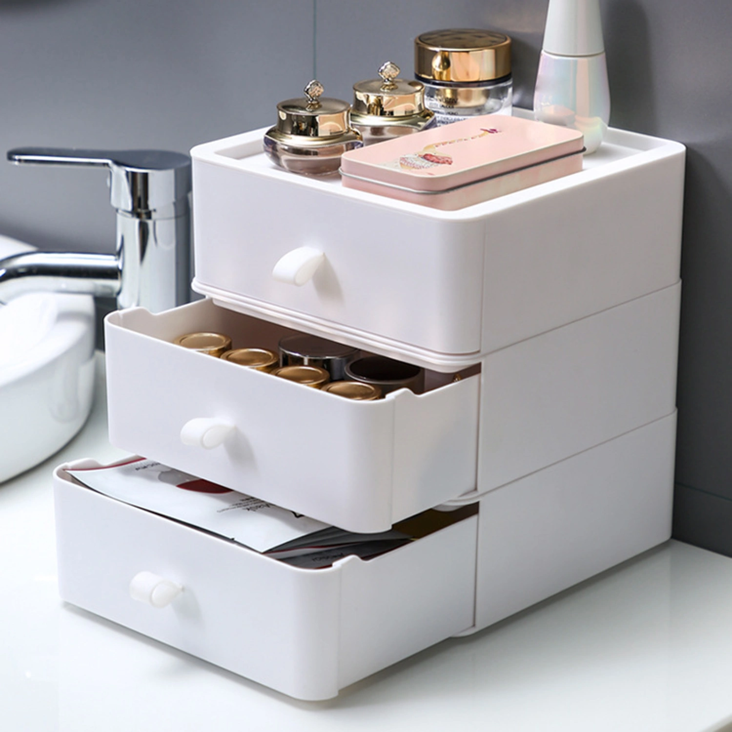 Storage Box Multifunction Large Capacity Plastic Cosmetic Storage Drawer Supplies for Home