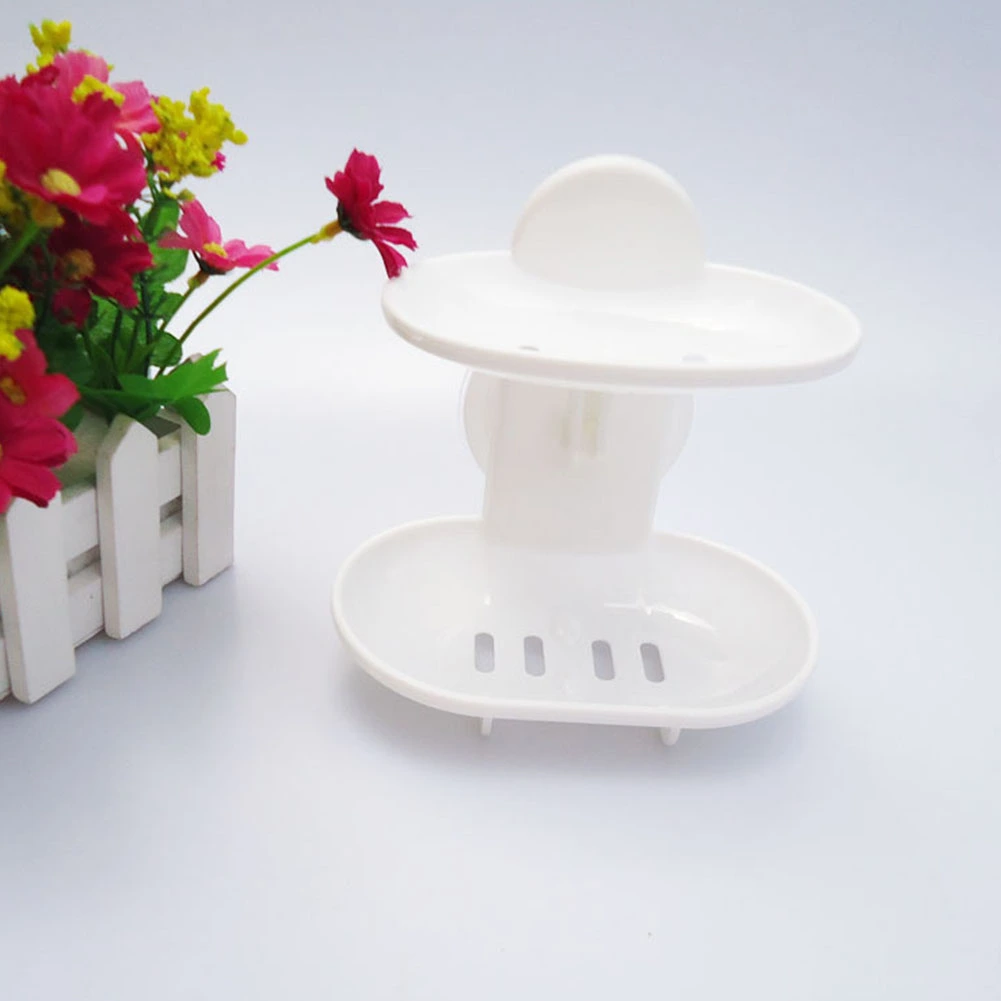 Bathroom Double-Layer Suction Wall-Mounted Soap Dish Soapbox Drying Holder Shelf
