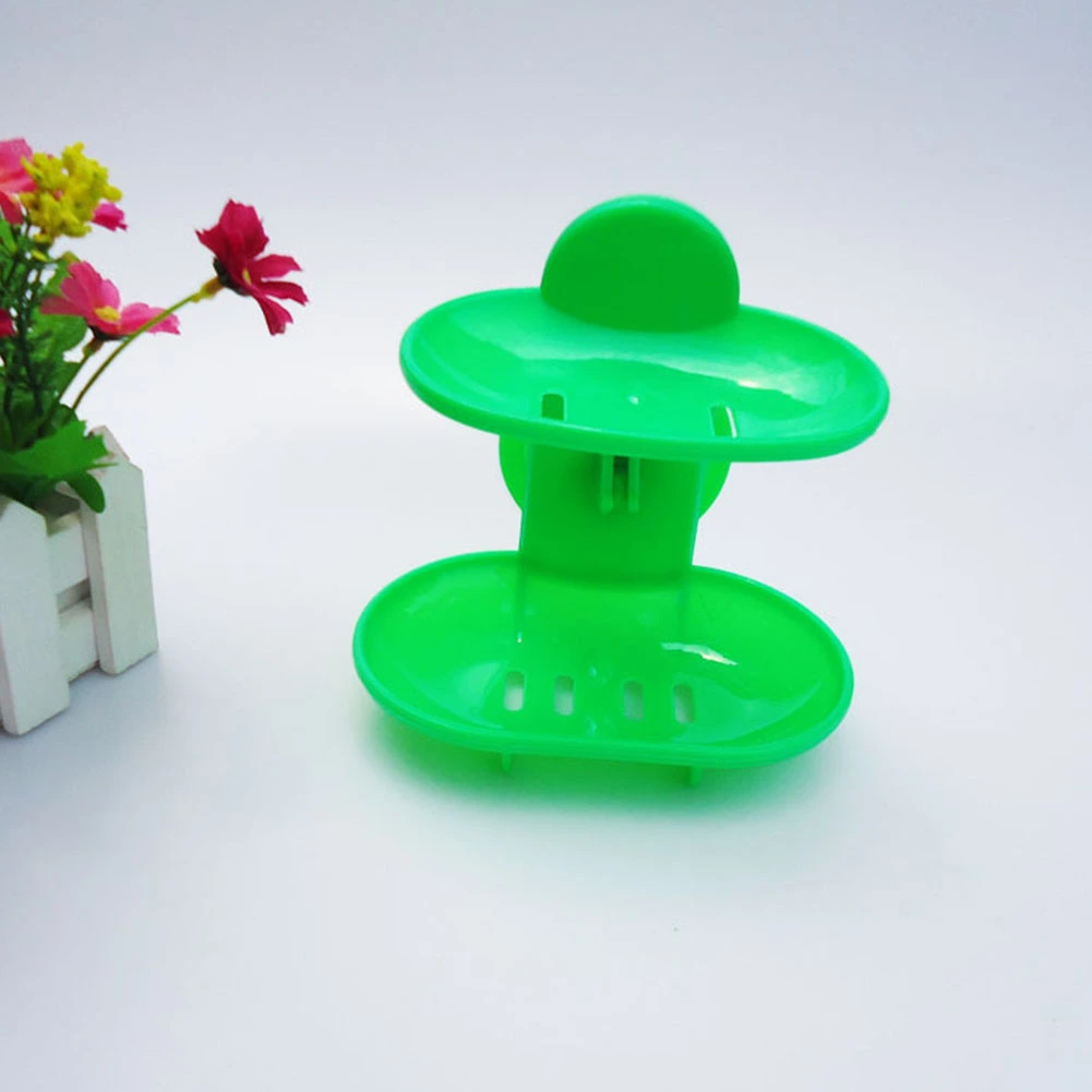 Bathroom Double-Layer Suction Wall-Mounted Soap Dish Soapbox Drying Holder Shelf