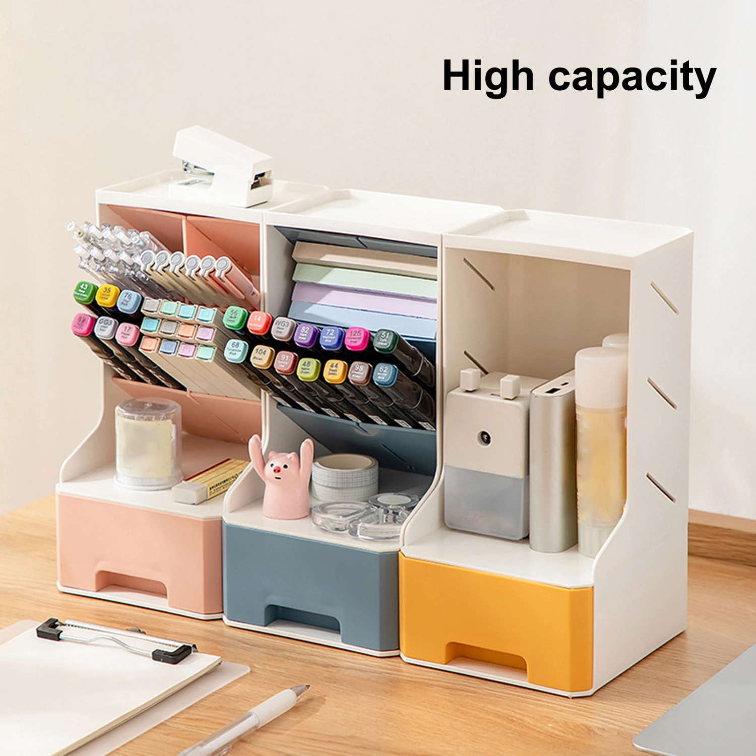 Stationery Drawer Box High Capacity Detachable Oblique Insert Type  with Drawer 4 Grids Pen Holder Cup for Office