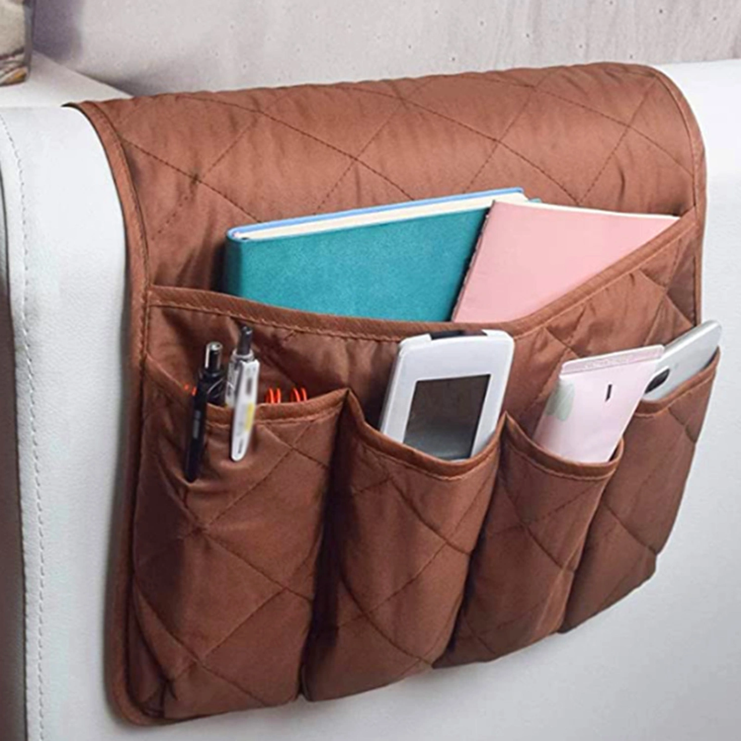 Couch Hanging Caddy Large Capacity Anti-deformation Polyester Remote 5 Grids Control Sofa Hanging Caddy Household Supplies