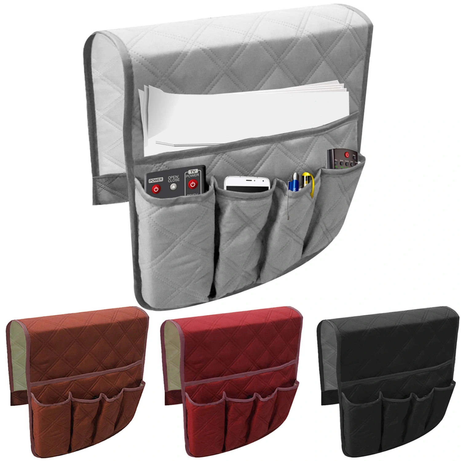 Couch Hanging Caddy Large Capacity Anti-deformation Polyester Remote 5 Grids Control Sofa Hanging Caddy Household Supplies