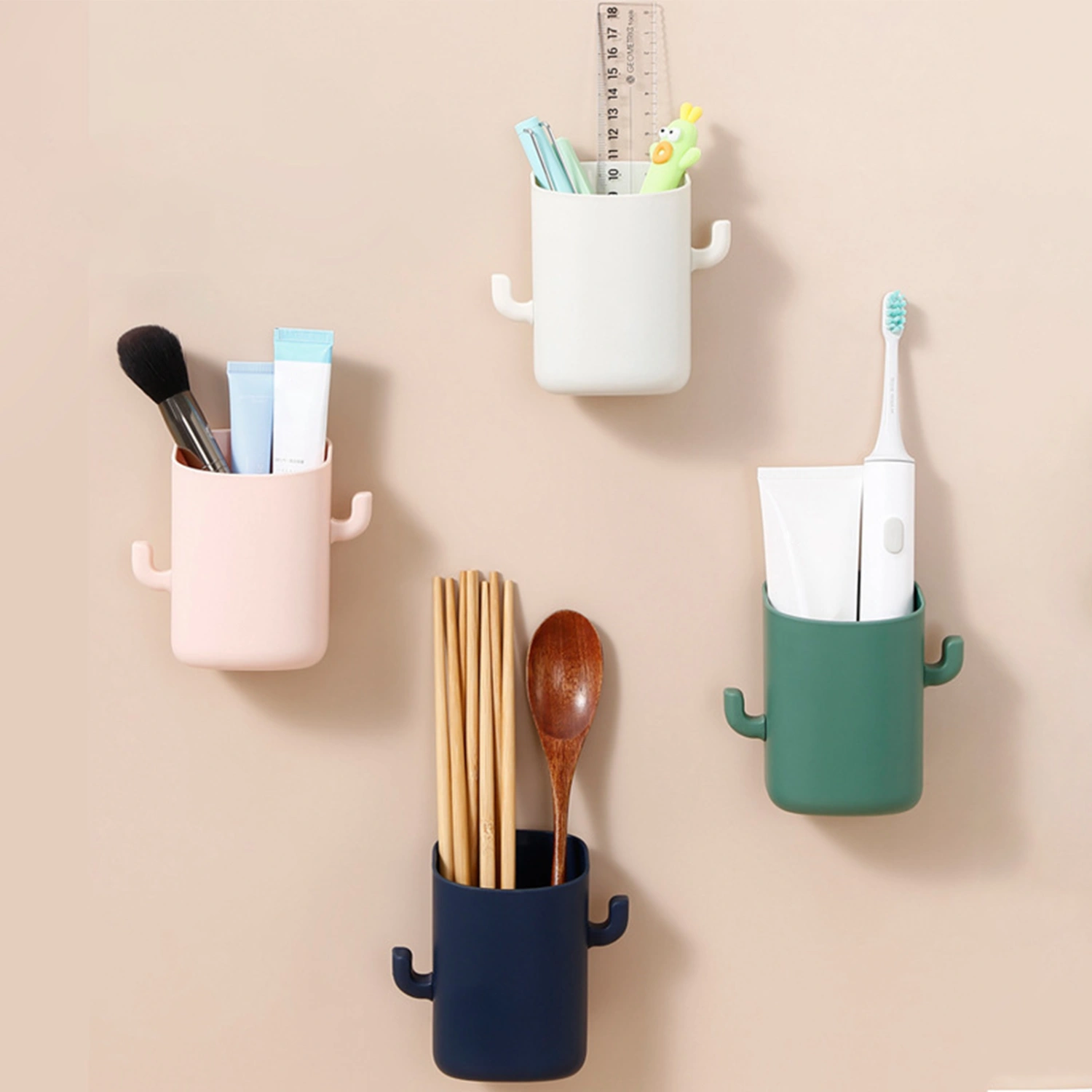 Toothbrush Holder Wall-Mounted Self Drain PP Cactus Rack Toothbrush Storage Rack for Bathroom