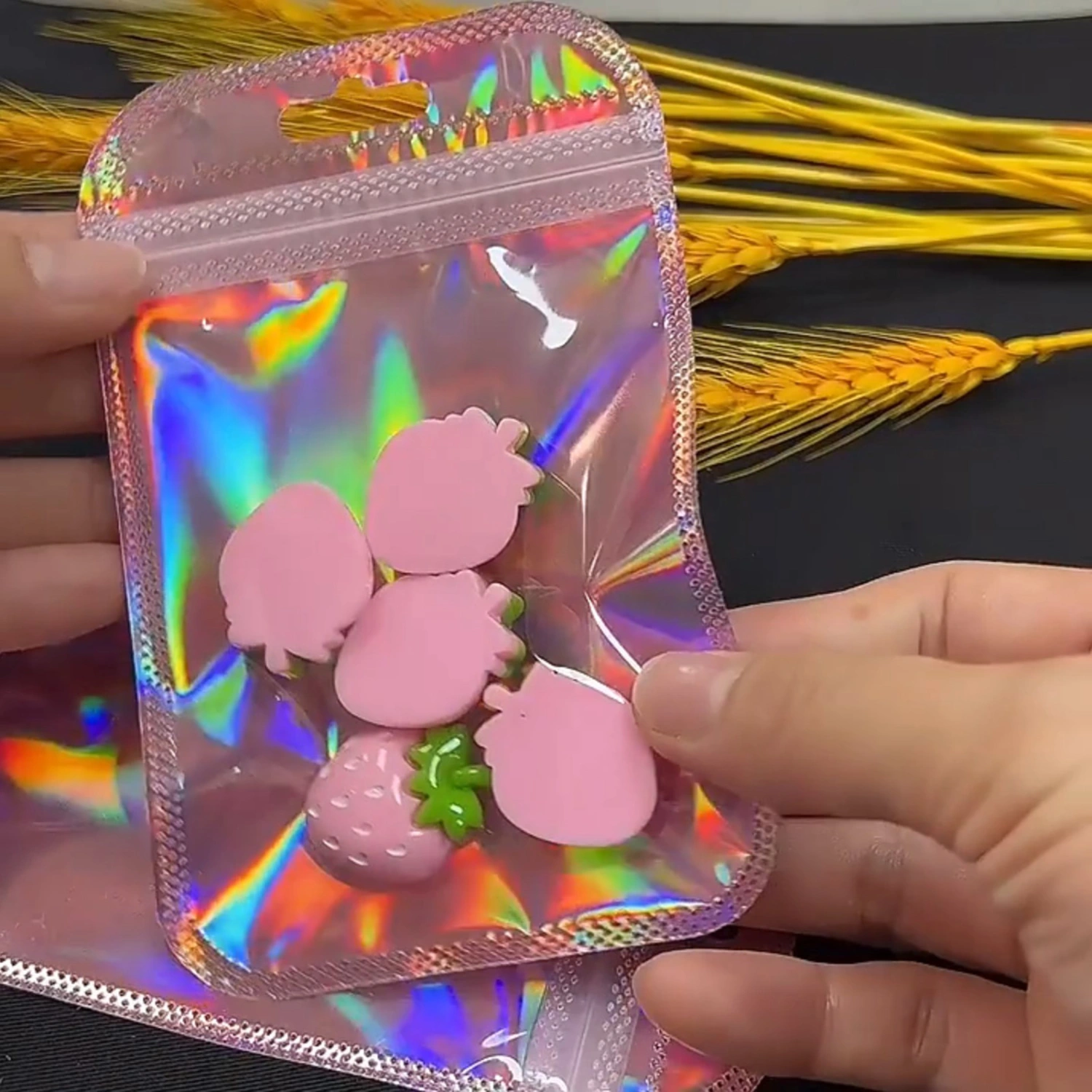 50Pcs Holographic Bag Iridescent Leak-proof Waterproof Good Sealing Space-saving Jewelry Storage Plastic Clear Zippered  Self Sealing Bag for Women