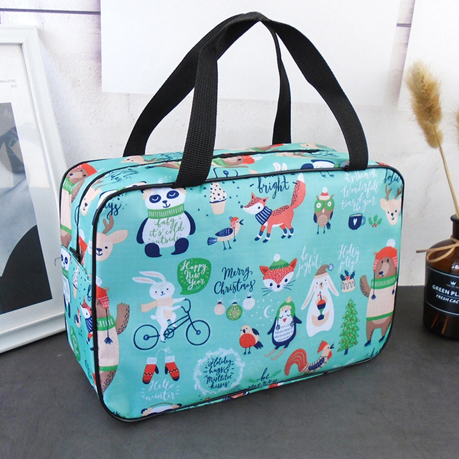 Storage Bag Large Capacity Wear Resistant Fabric Travel Toiletries Storage Pouch with Reinforced Handle for Home