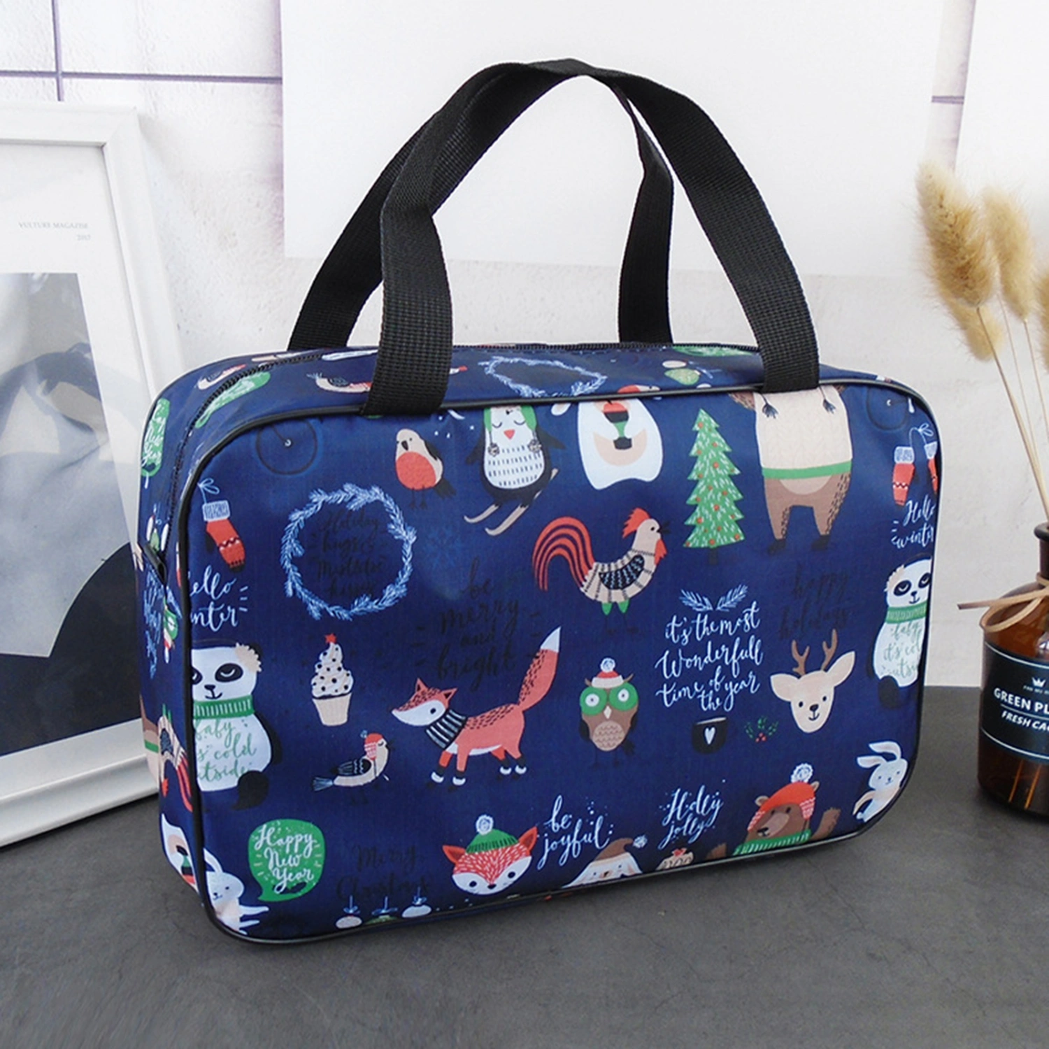 Storage Bag Large Capacity Wear Resistant Fabric Travel Toiletries Storage Pouch with Reinforced Handle for Home
