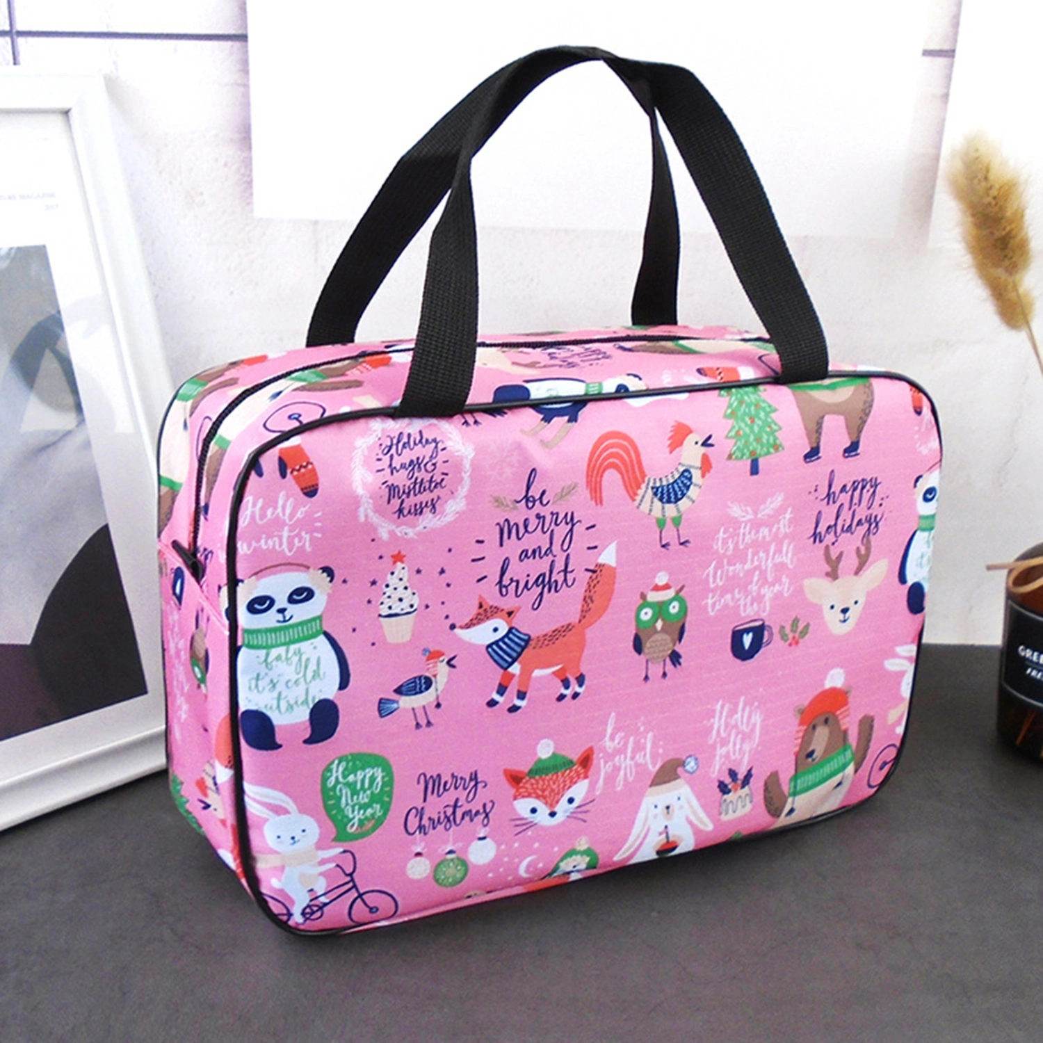 Storage Bag Large Capacity Wear Resistant Fabric Travel Toiletries Storage Pouch with Reinforced Handle for Home