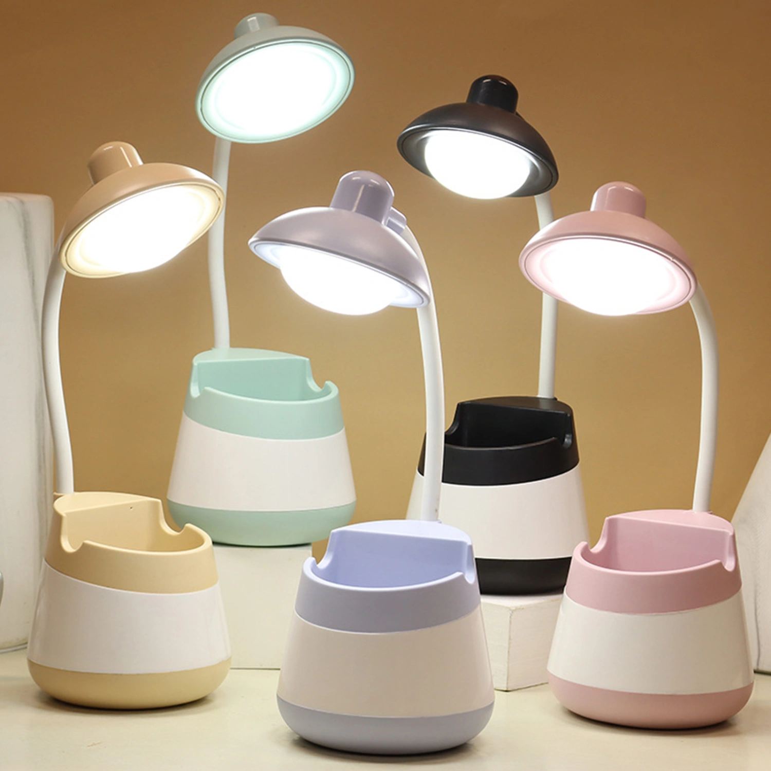 USB Charging LED Night Light Phone Pen Holder Eye Protection Learning Desk Lamp