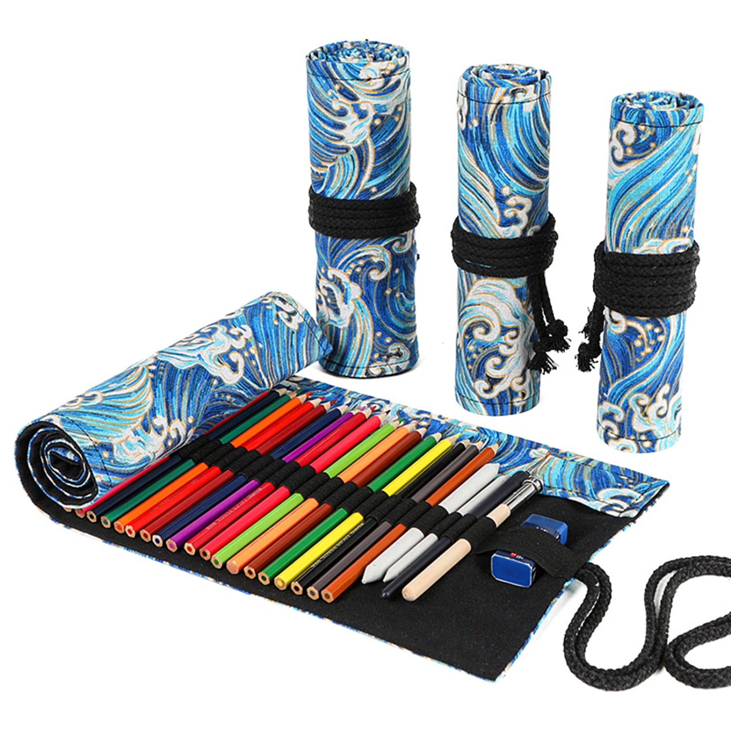 12/24/36/48 Holes Multi-color Large Capacity Canvas Pencil Case Storage Pouch