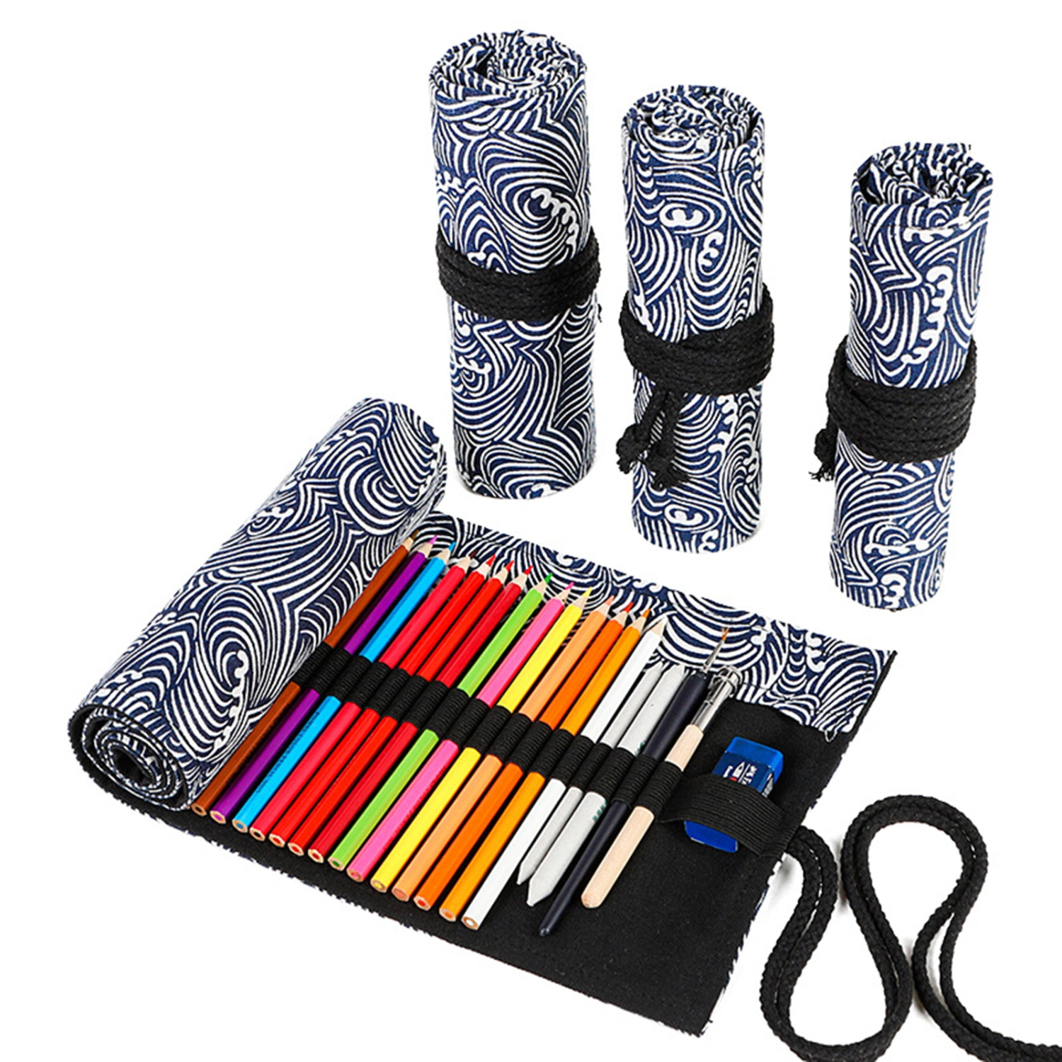 12/24/36/48 Holes Multi-color Large Capacity Canvas Pencil Case Storage Pouch