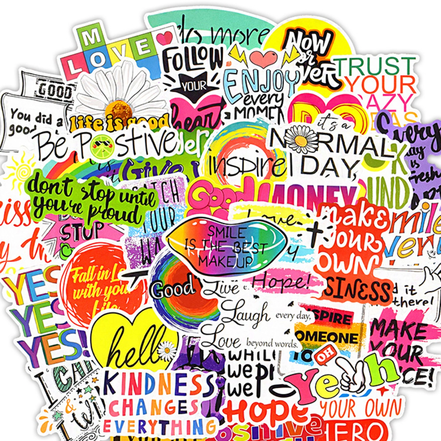50Pcs Computer Decals Self-Adhesive Exquisite DIY Inspirational English Statement Graffiti Stickers for Skateboard