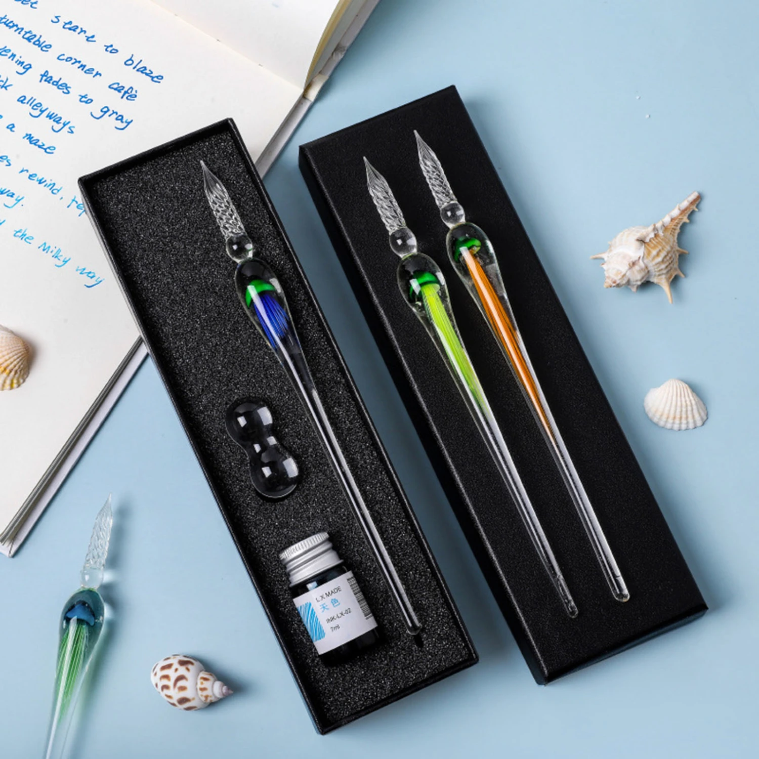 1 Set Dip Pen Beautiful Ergonomic Handle Jellyfish Pattern Drawing Calligraphy Glass Pen Kit for Gifts