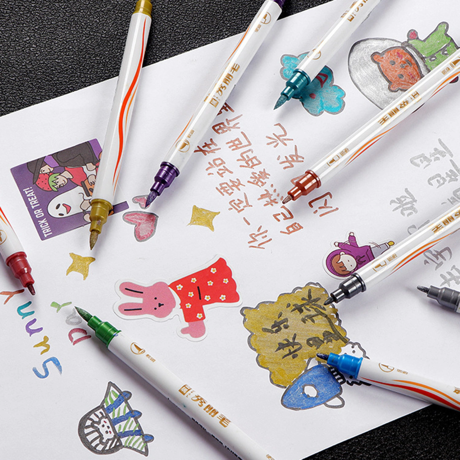 10Pcs Calligraphy Pens Smooth Writing Vivid Color Double Head Design Ultra-Light Excellent Saturation Practicing Calligraphy Plastic Colorful Fine Point Marker Drawing Art Pens for School