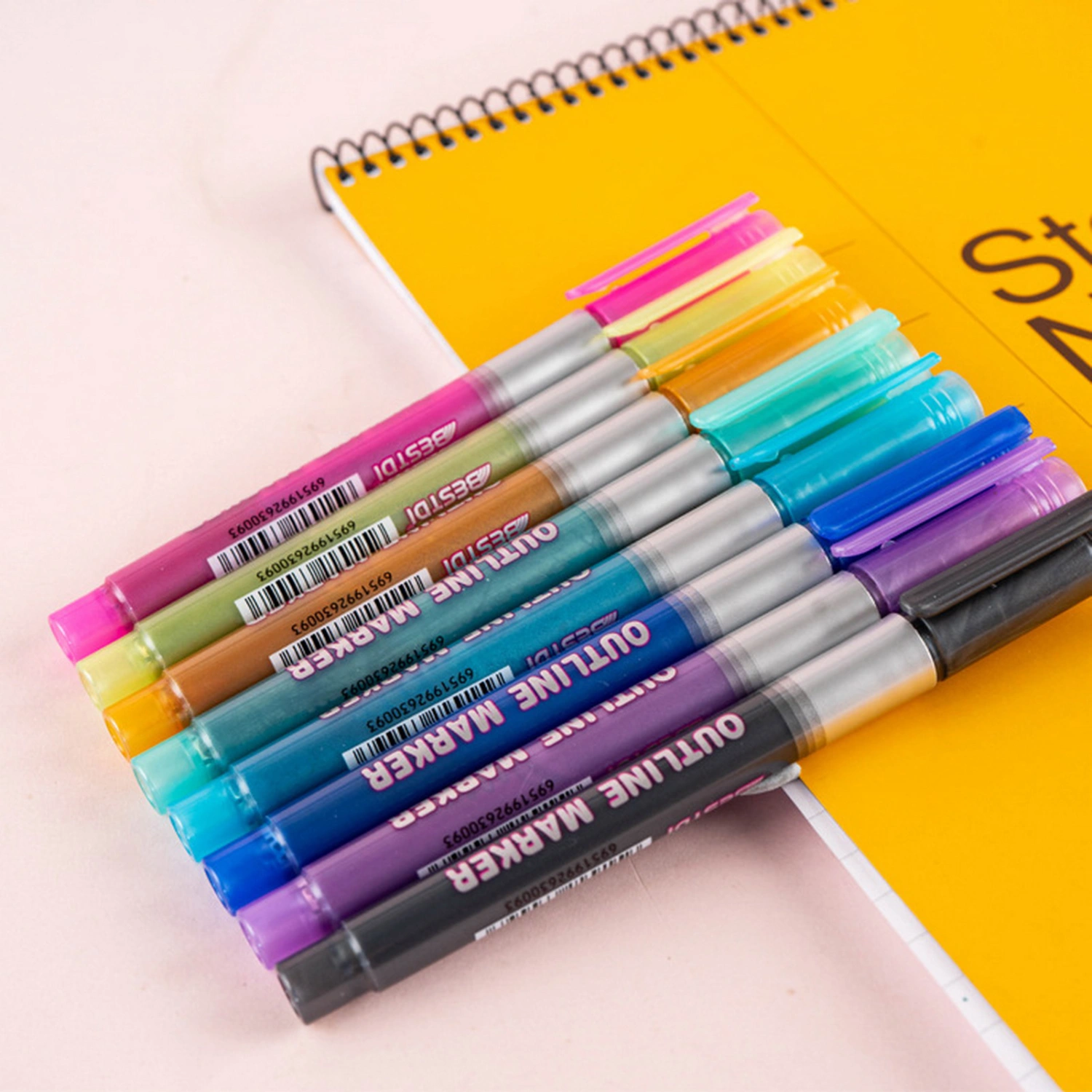 8 Pcs Highlighters Comfortable Grip Smooth Ink Output Non-slip Double Lines Mark Painting Graffiti Pen Eye Care Art Outline Pens for School