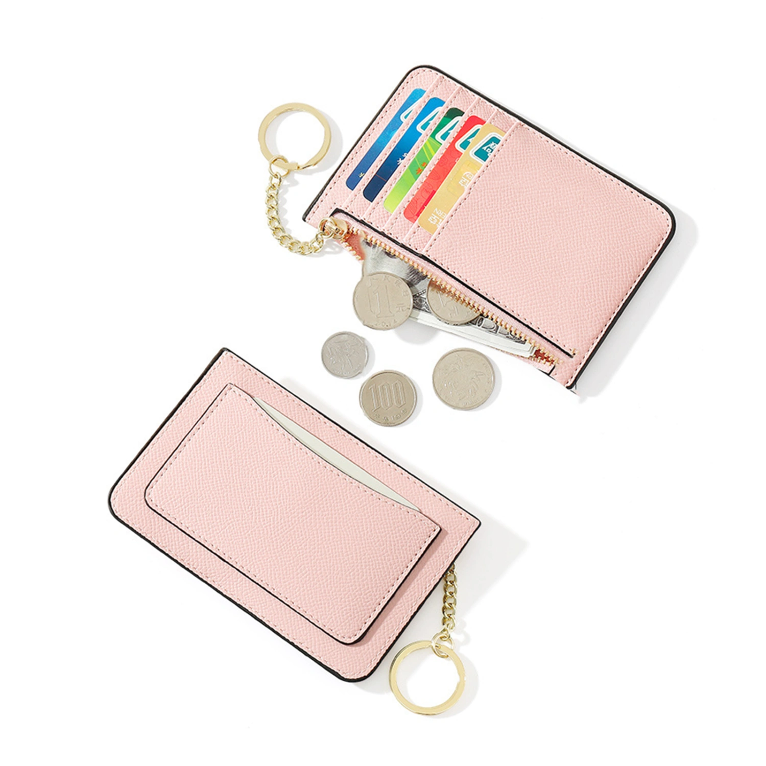 Women Card Bag Multi-card Slot Solid Color Zipper Korean Style Ultra-thin Card Holder Storage Supplies