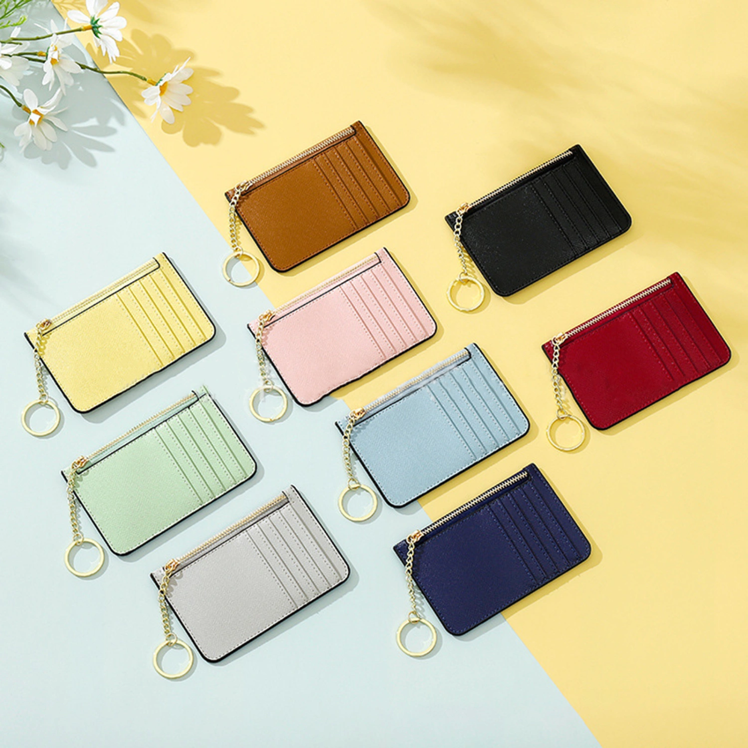 Women Card Bag Multi-card Slot Solid Color Zipper Korean Style Ultra-thin Card Holder Storage Supplies
