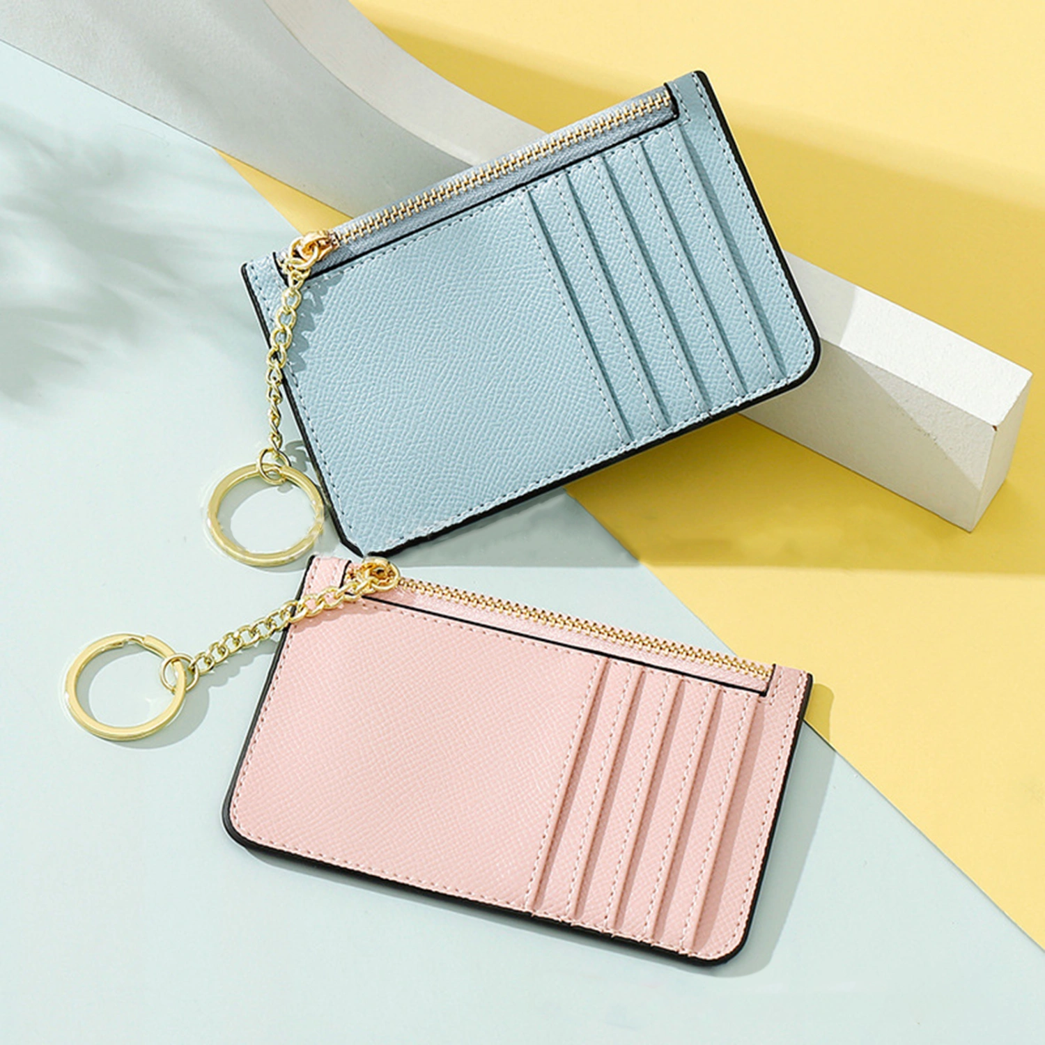 Women Card Bag Multi-card Slot Solid Color Zipper Korean Style Ultra-thin Card Holder Storage Supplies