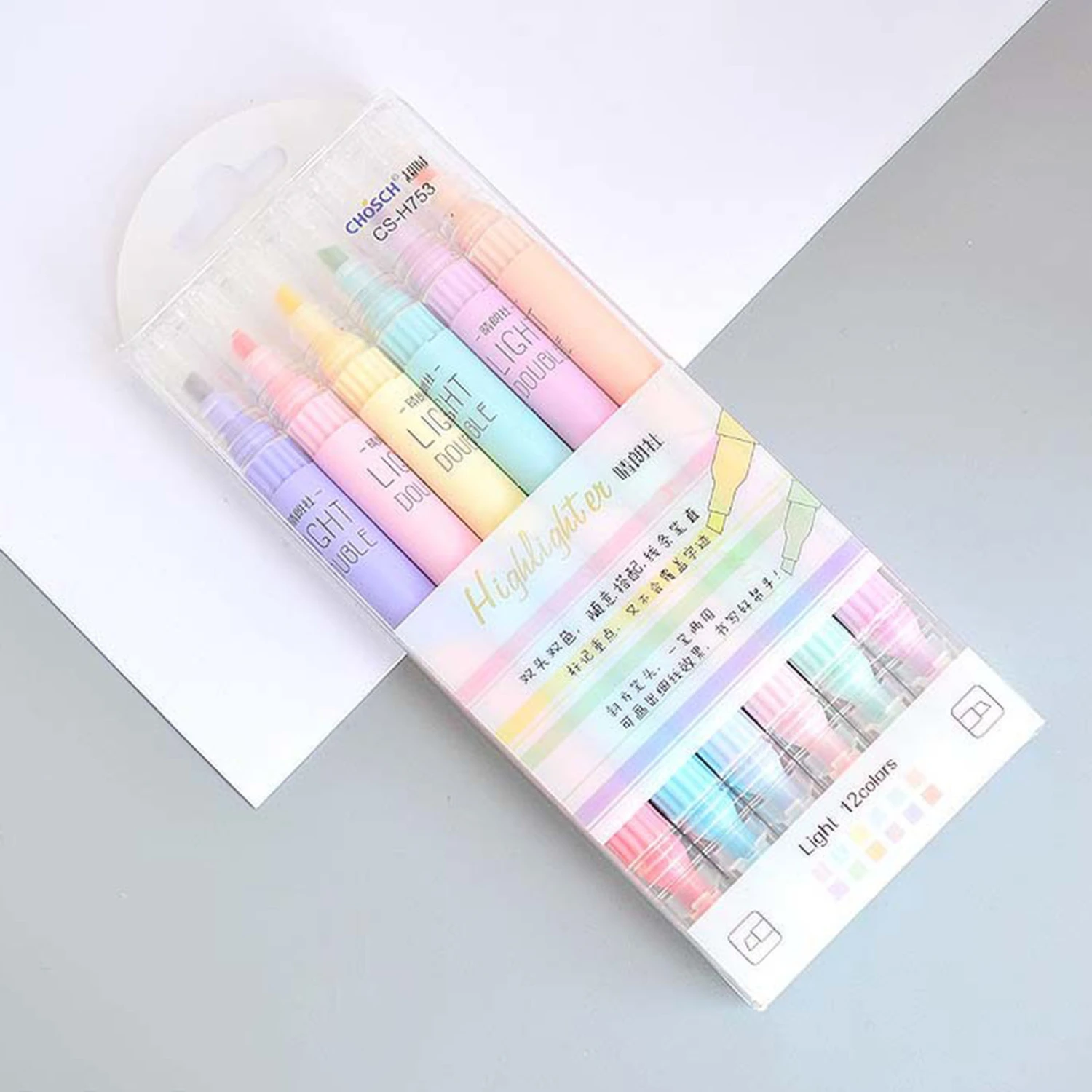 6Pcs Highlighters Bright Color Smooth Writing Oblique Head Double Tip Dual Color Writing Marker Pen for School
