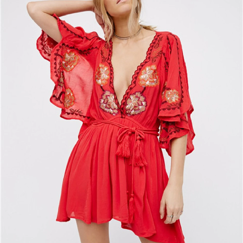Women's Bohemian Ethnic Style Embroidered Dress