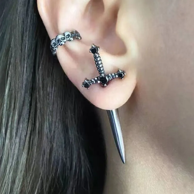 New Gothic Sword Vintage Bright Crystal Dagger Earrings