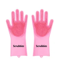 Rubber dishwashing gloves