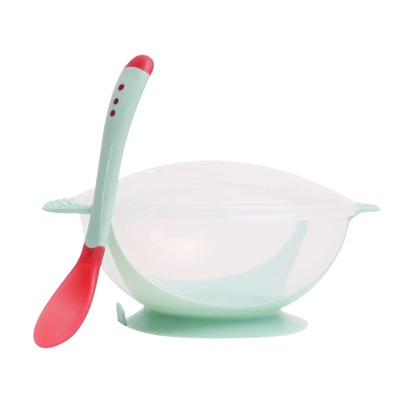 KidKeeper Bowl and Spoon Anti-slip Suction Base with Heat Sensing Spoon