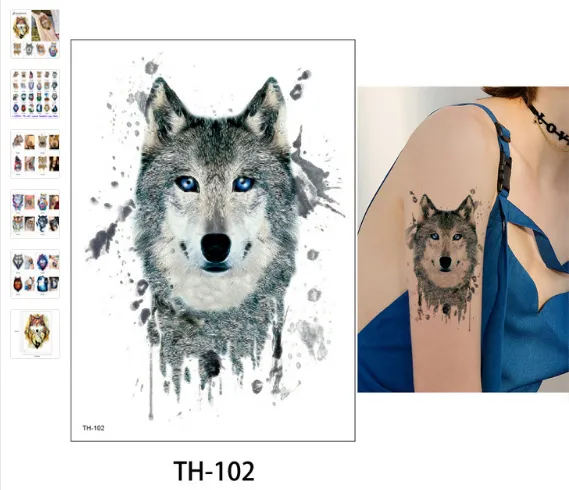 glaryyears 24 Designs 1 Sheet Animal Tattoo TH Sticker Wolf Tiger Cool Pattern Temporary Waterproof Body Art Tattoo Colored Draw