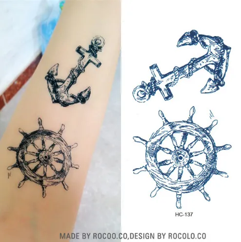 HC1137 Waterproof Temporary Tattoo Sticker Viking Sailor Cultural Anchor Rudder Design Flash Tattoo Body Art Fake Tattoo Sticker