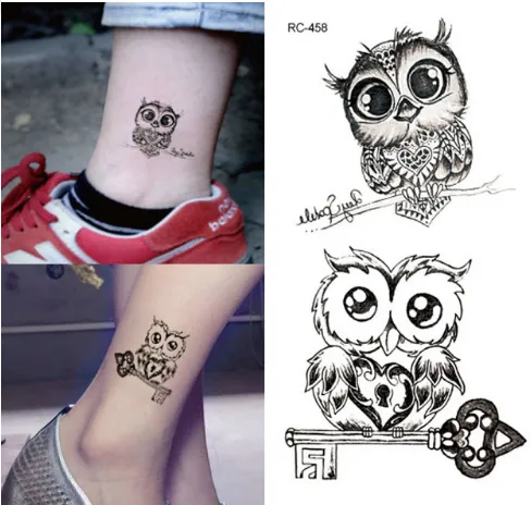 tattoo stickers lovely owl 10.5*6cm waterproof black new men women body stickers