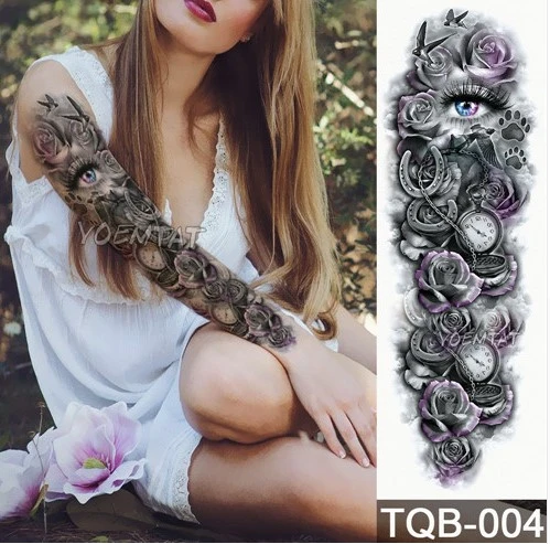 Temporary Tattoo Sticker Cross Rose Pattern Full Flower Tattoo & Body Art Everyone Tattoo