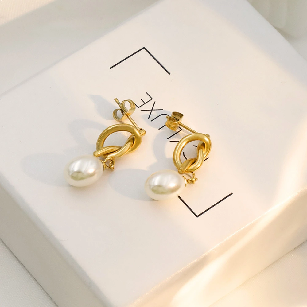 Women's Fashion French Vintage Knotted Pearl Earrings