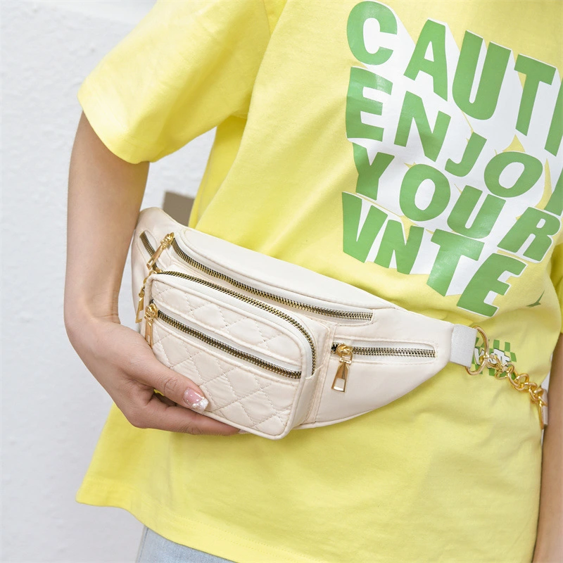 Slanted Diamond Embroidery Chain Shoulder Bag