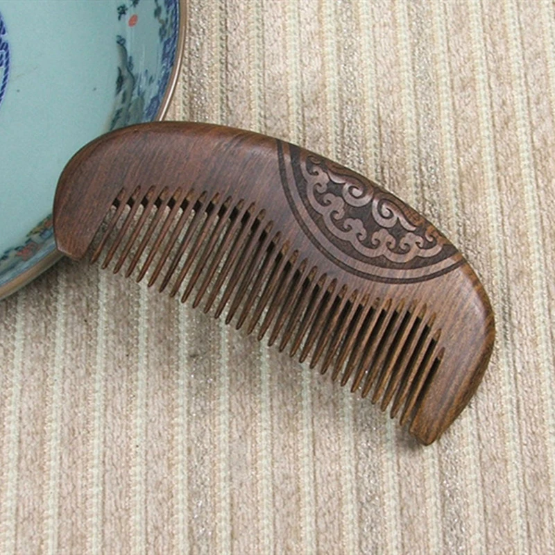 Comb Girl Anti-static Black Gold Sandalwood Exquisite Carving