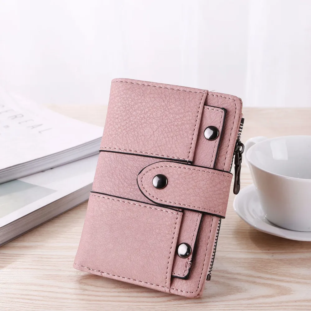 Women's Short Retro Frosted Three-fold Wallet