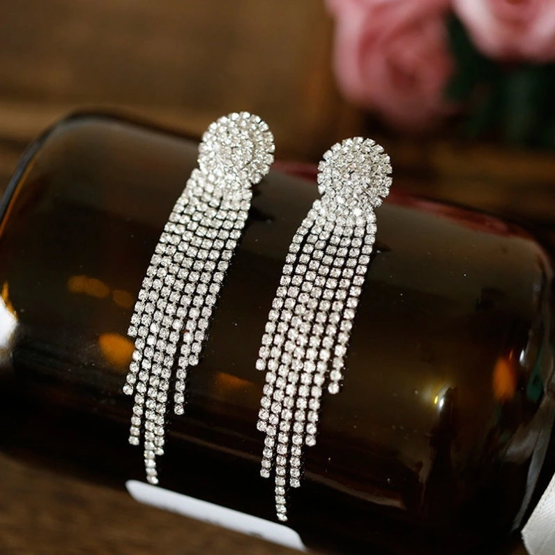 Fashion Grandeur Personality Tide Diamond Tassel Earrings