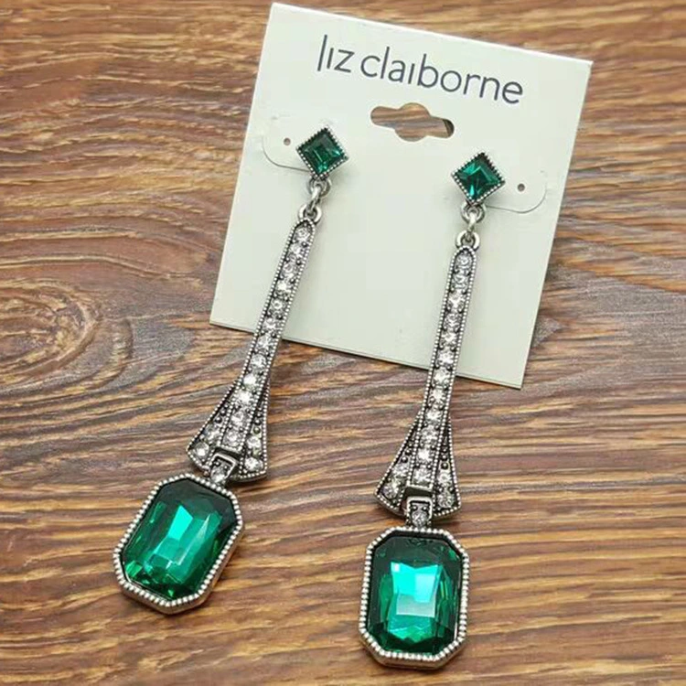 Fashion  Luxury All-match Alloy Diamond Square Gemstone Earrings