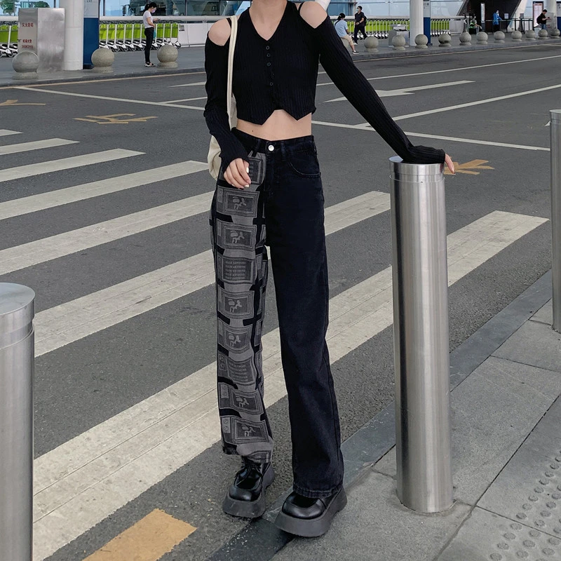 Vibe Style Retro Patchwork Straight Wide-leg Pants