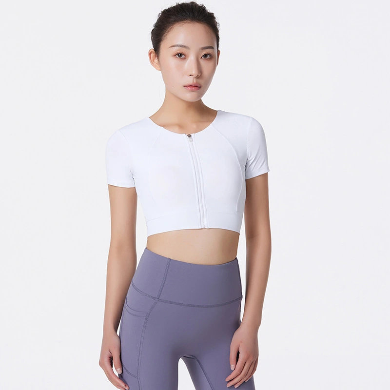 Yoga Clothes Women's Short Sleeve Zipper Breathable Exercise Top